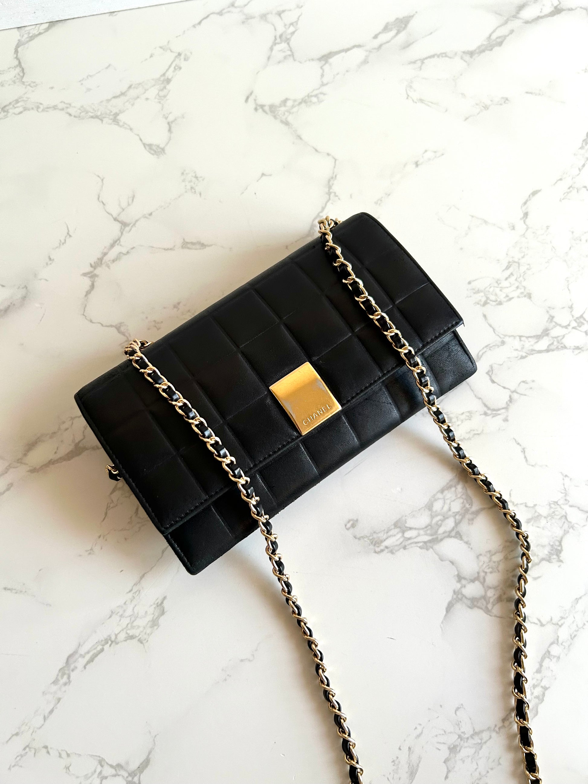 CHANEL Black Ice Cube Gold Buckle WOC Long Wallet / Diagonal Bag / Side Bag