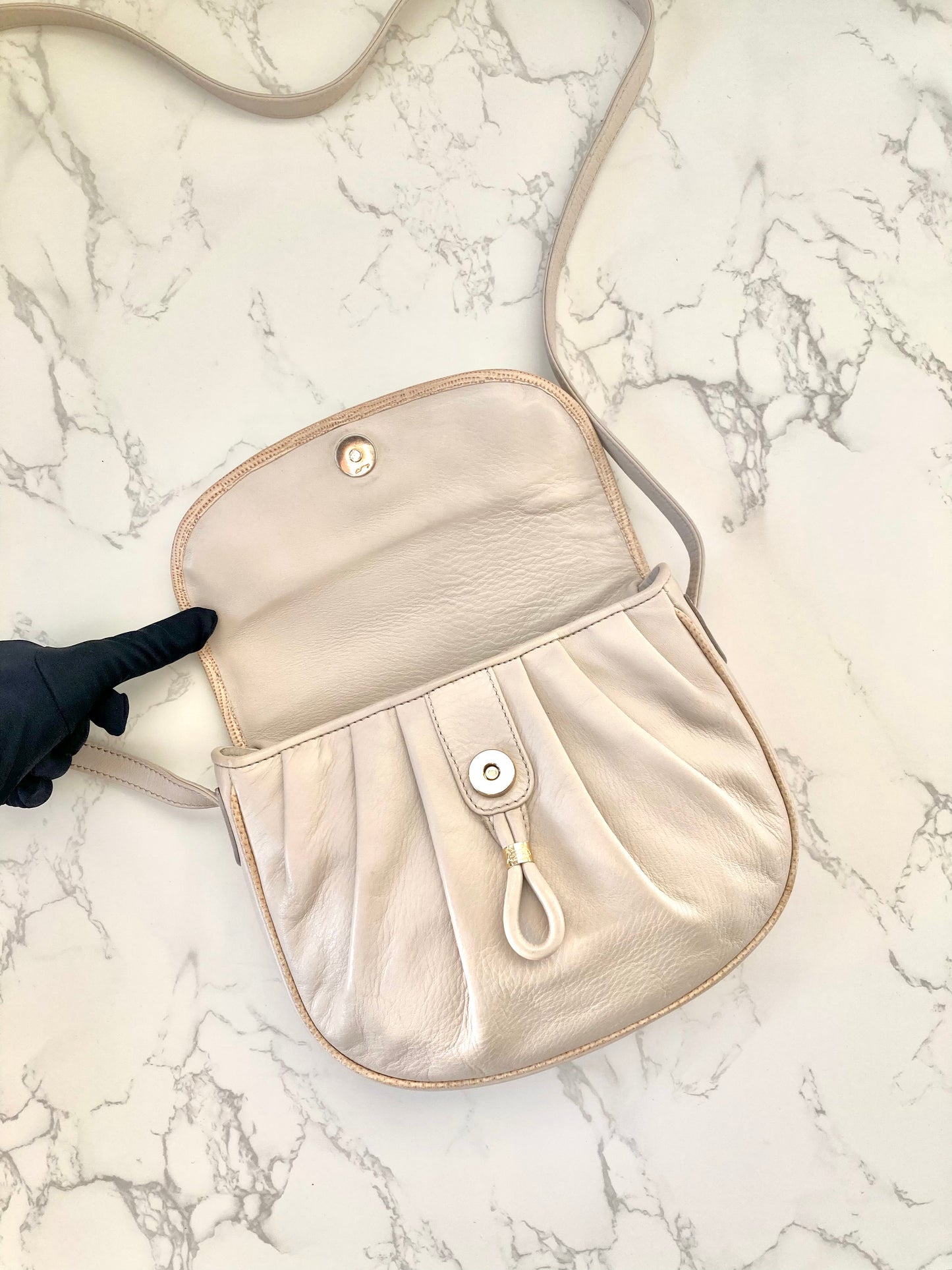 CELINE Rare White Gold Triomphe Coin Crossbody Bag
