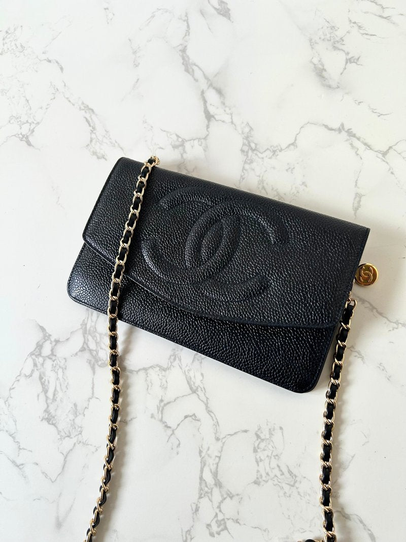 CHANEL Rare Black Caviar Chain WOC/Side Bag/Messenger Bag
