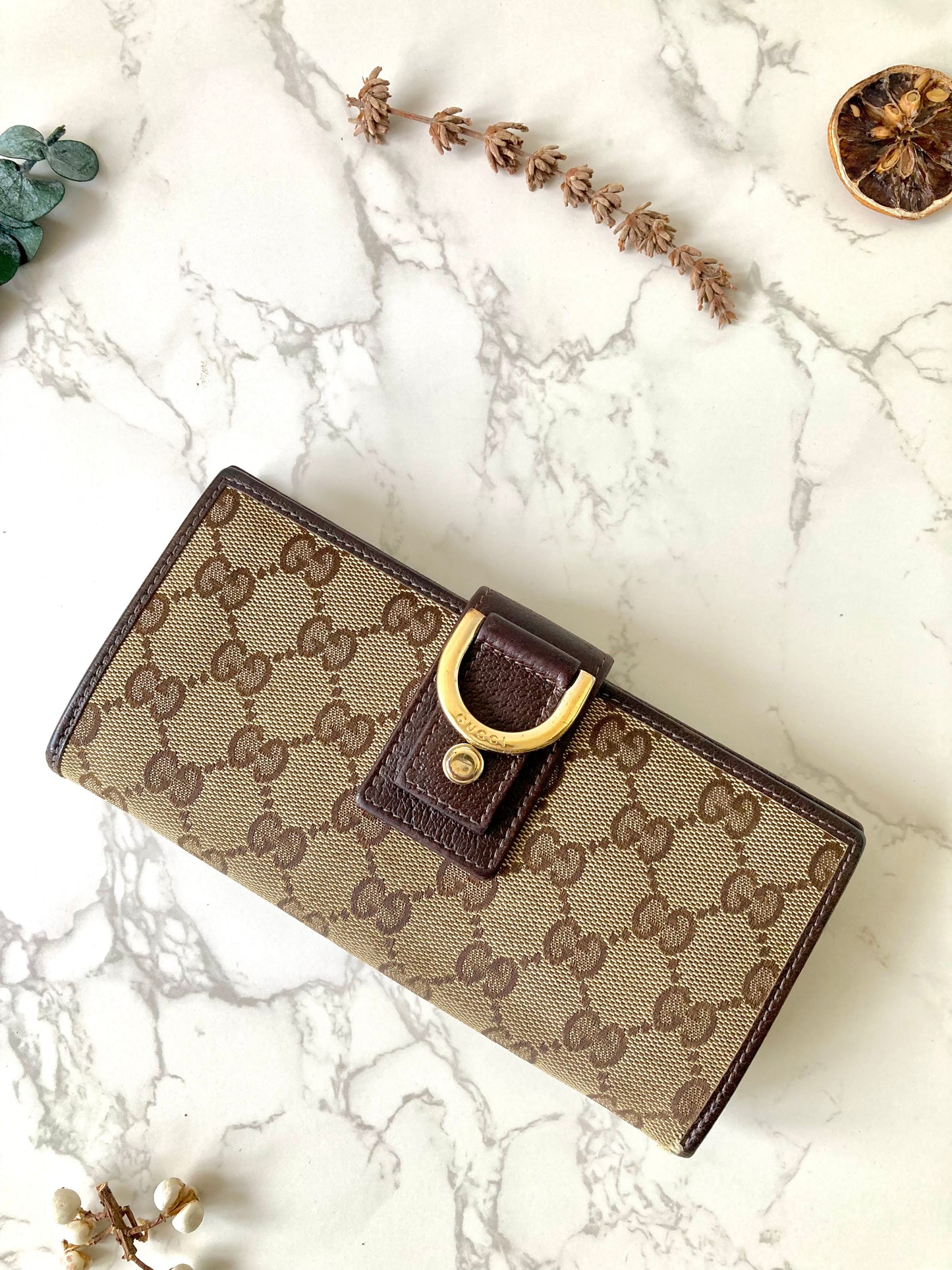 GUCCI Classic Brown Monogram Bi-fold Long Wallet