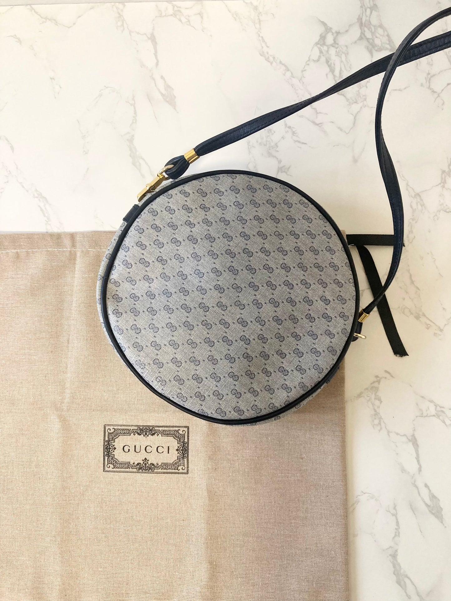 GUCCI Rare Round-shape Navy Monogram Shoulder Bag