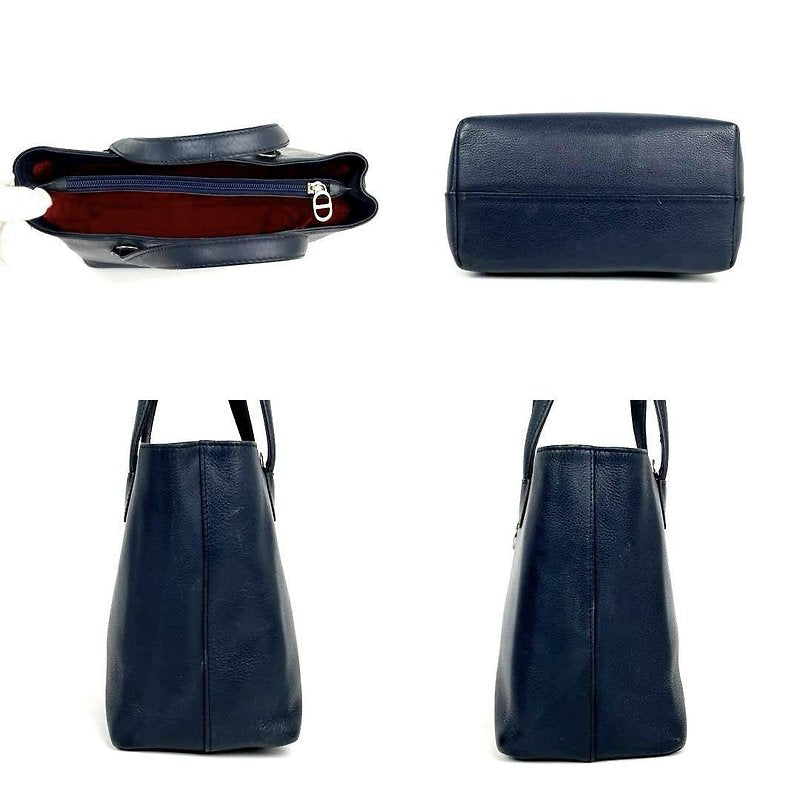 CHRISTIAN DIOR 稀有深藍色銀標皮革小側背包/斜背包/托特包/手提包