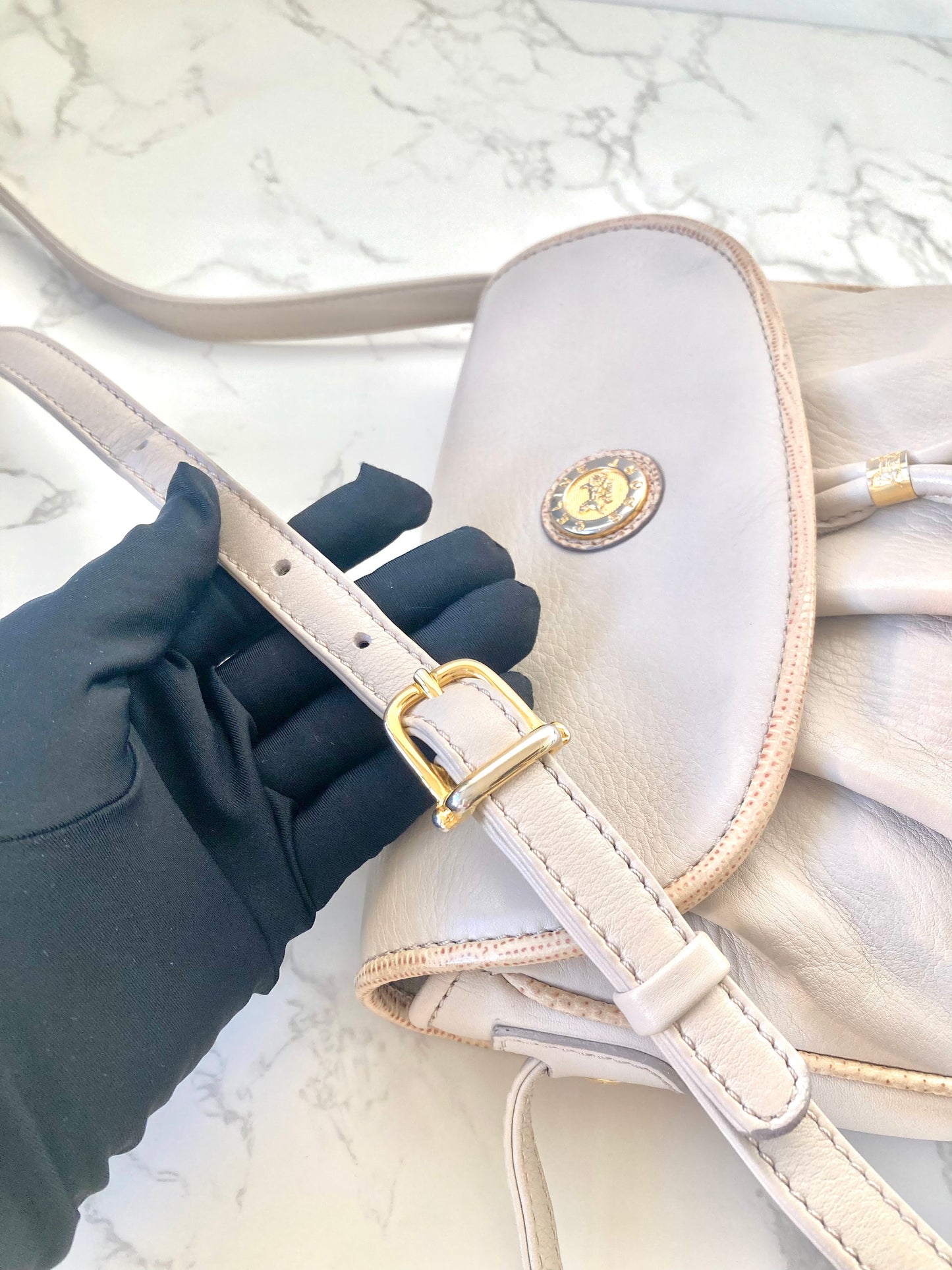 CELINE Rare White Gold Triomphe Coin Crossbody Bag