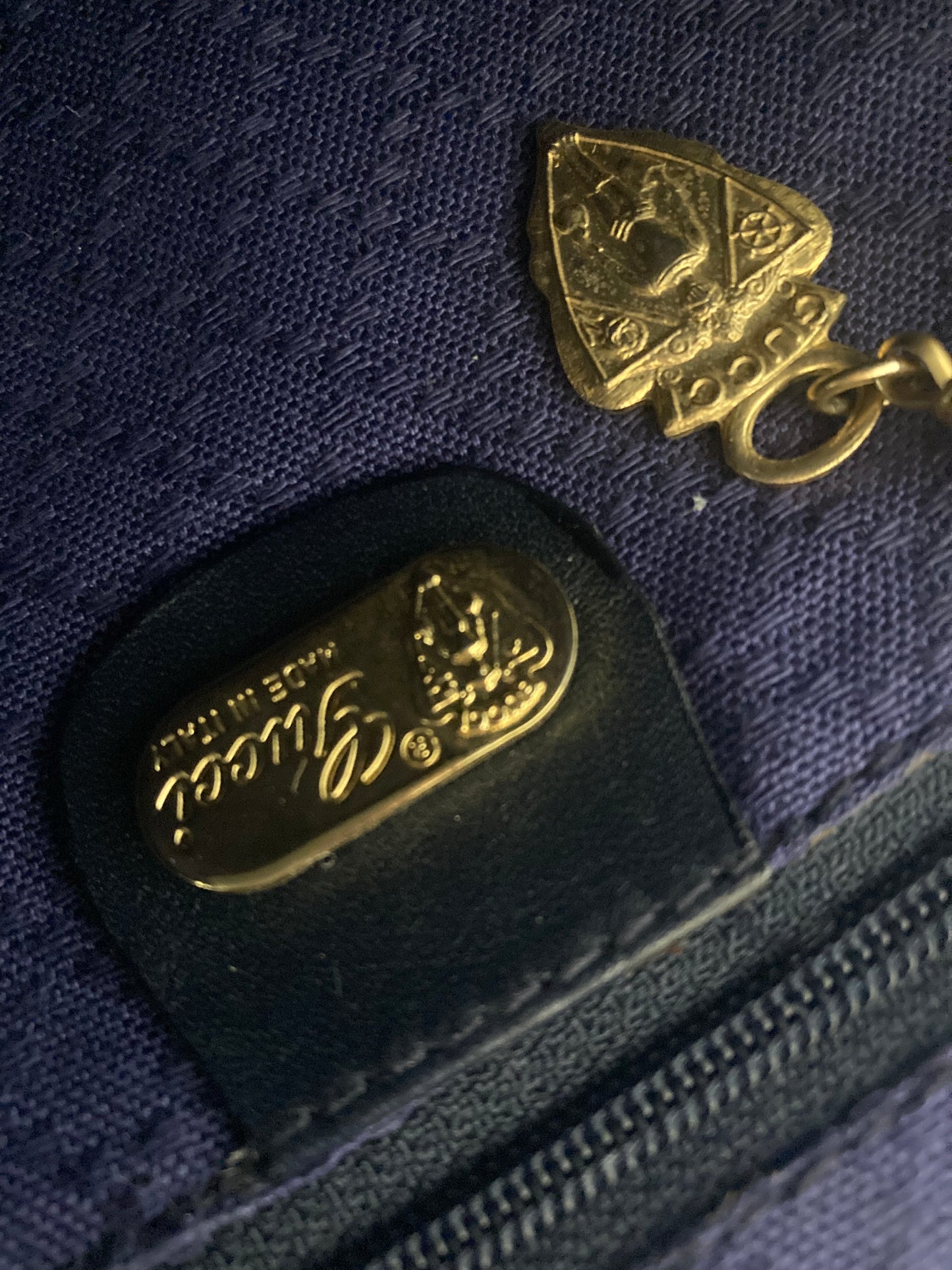 GUCCI Rare Round-shape Navy Monogram Shoulder Bag