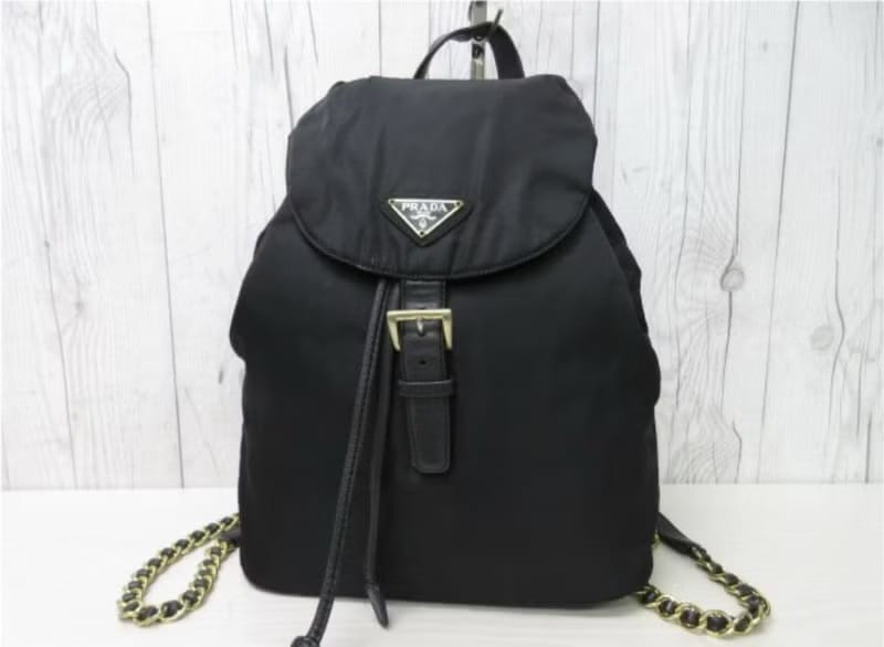 Rare Japanese second-hand Prada black gold chain backpack/rucksack