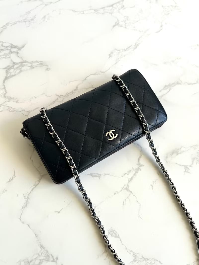 中古二手Chanel黑色小羊皮長錢包/WOC/ 斜背包/側背包