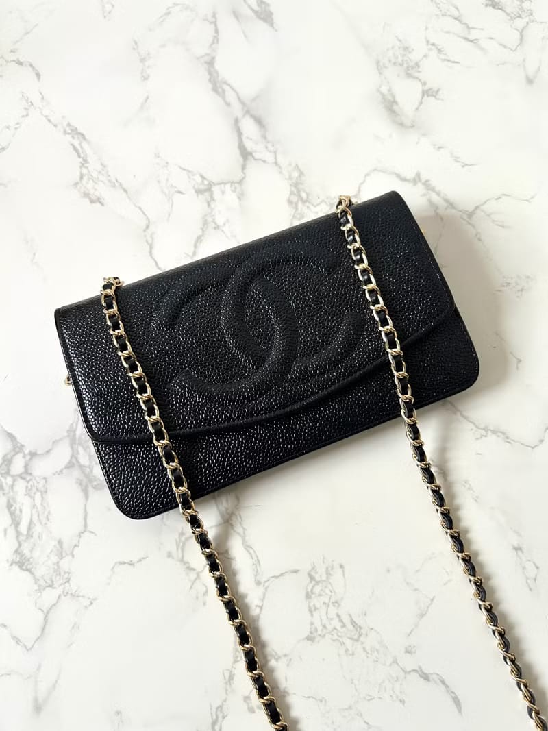 Second-hand Chanel black caviar leather WOC handbag side bag / crossbody bag / long clip / shoulder bag