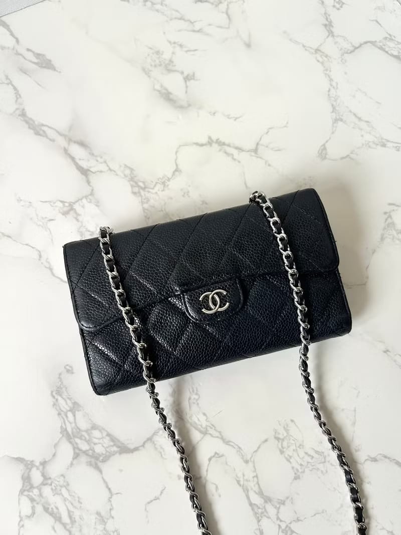 【LA LUNE】Secondhand Chanel black caviar leather WOC handbag side backpack crossbody bag/long wallet/shoulder bag