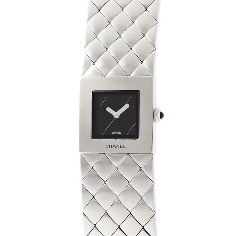 Rare second-hand Chanel Metalaase black silver quartz antique watch metal strap ladies wrist watch