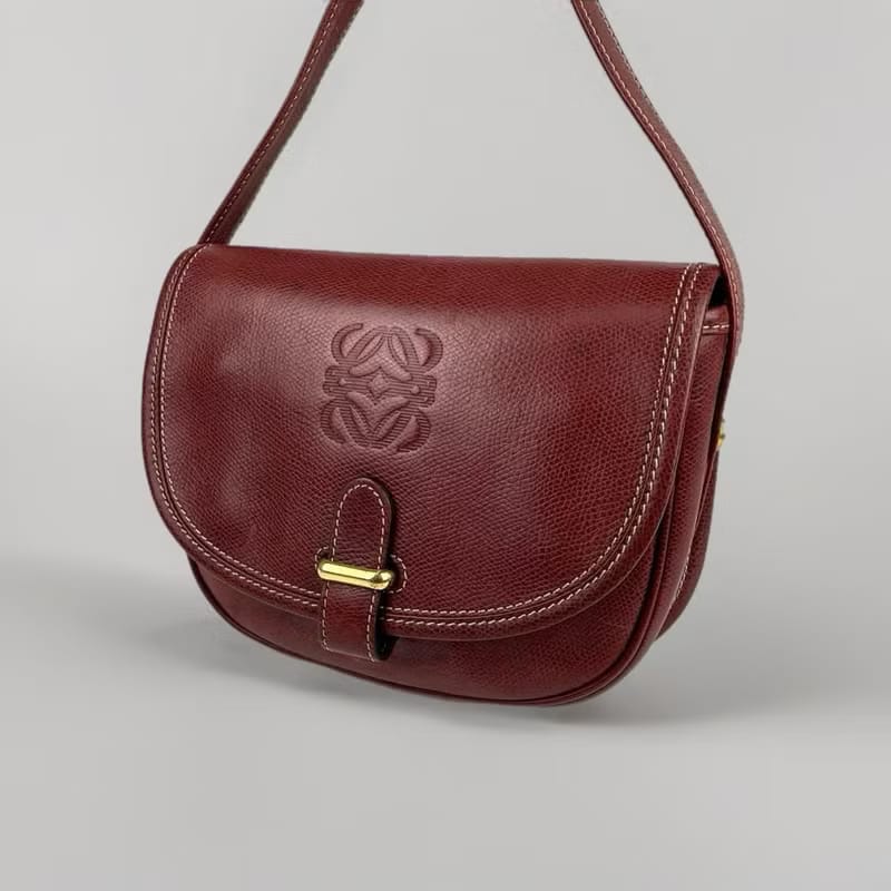 Rare second-hand Loewe gold buckle burgundy saddle antique shoulder bag/shoulder bag