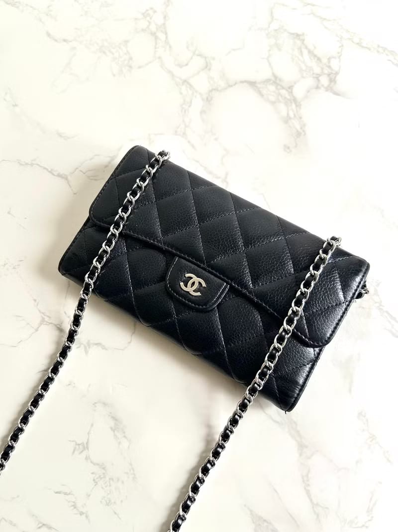 Second-hand Chanel black caviar leather WOC shoulder bag/crossbody bag/long wallet/shoulder bag