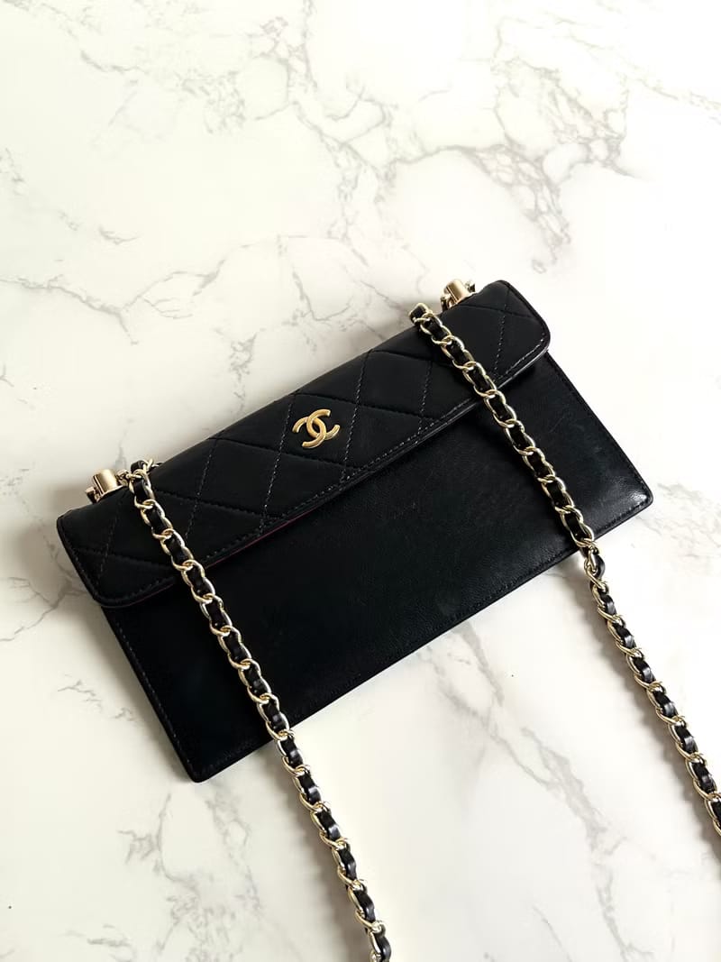 Rare second-hand Chanel black long wallet/shoulder bag/sling bag/crossbody bag/handbag