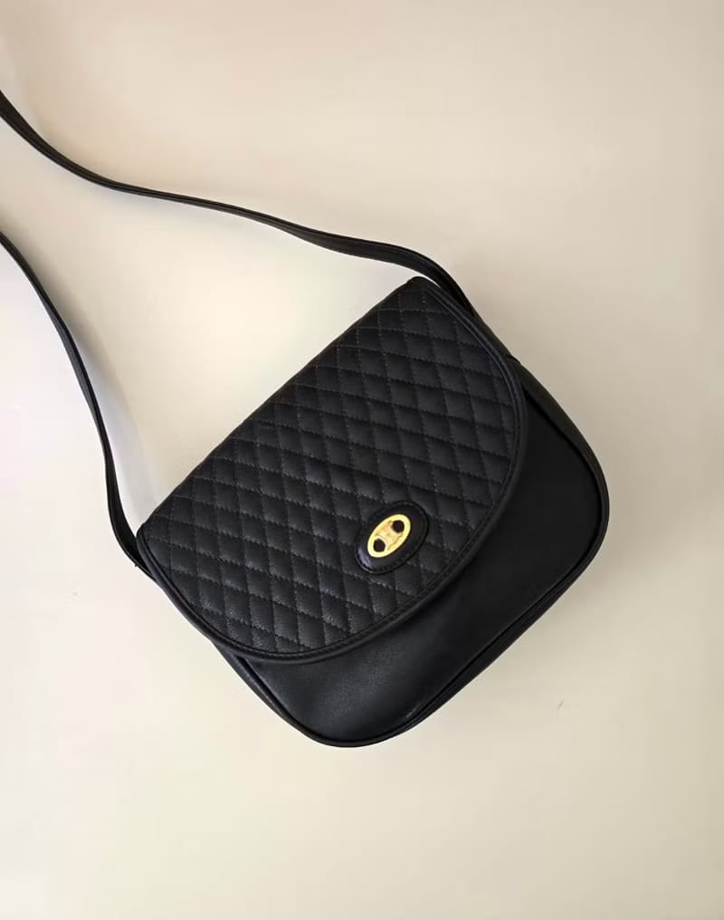 Celine black Arc de Triomphe saddle bag leather shoulder bag / side bag / oblique bag