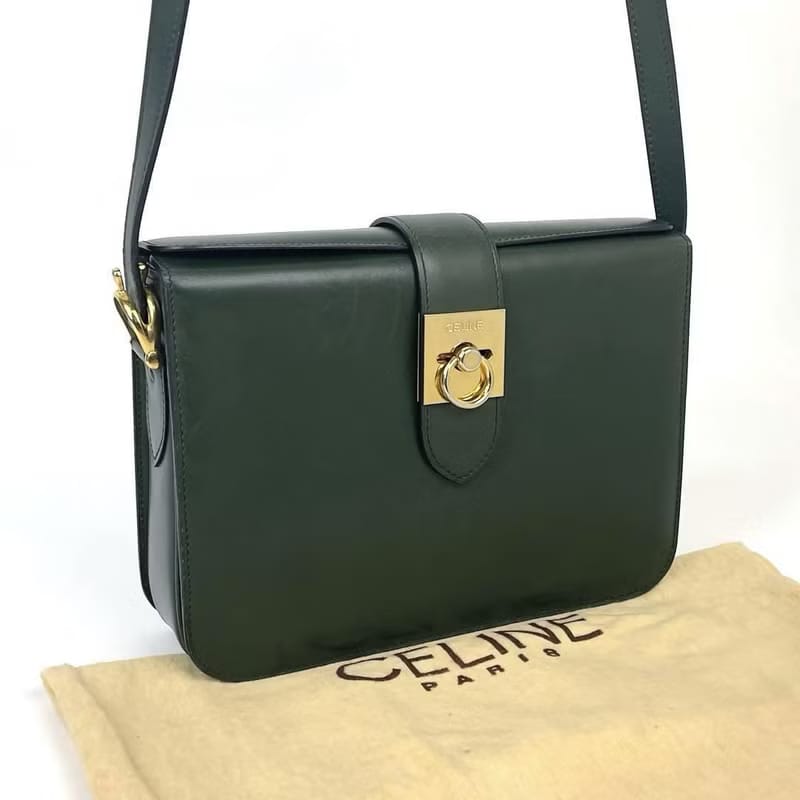 Celine gold ring buckle leather antique box shoulder bag/side bag/oblique bag