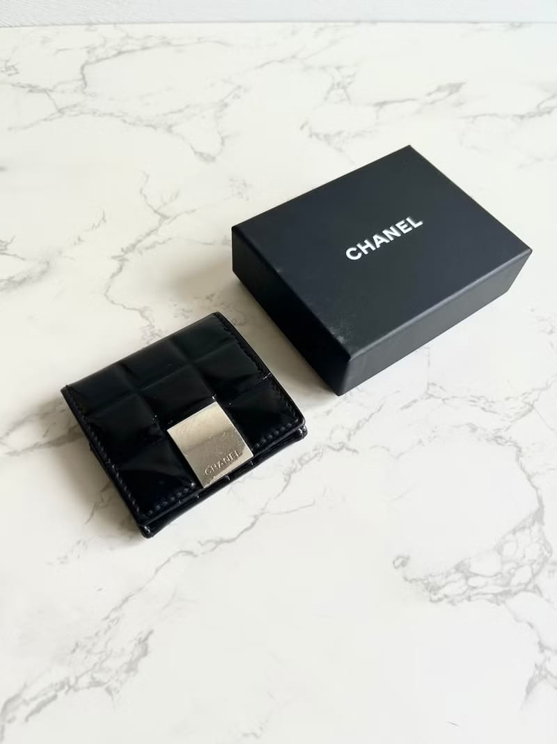 Chanel黑色冰格小錢包/零錢包/收納包