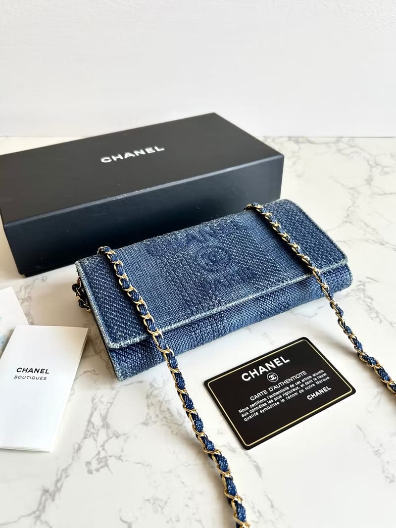 Chanel denim blue WOC side bag/oblique bag/long clip