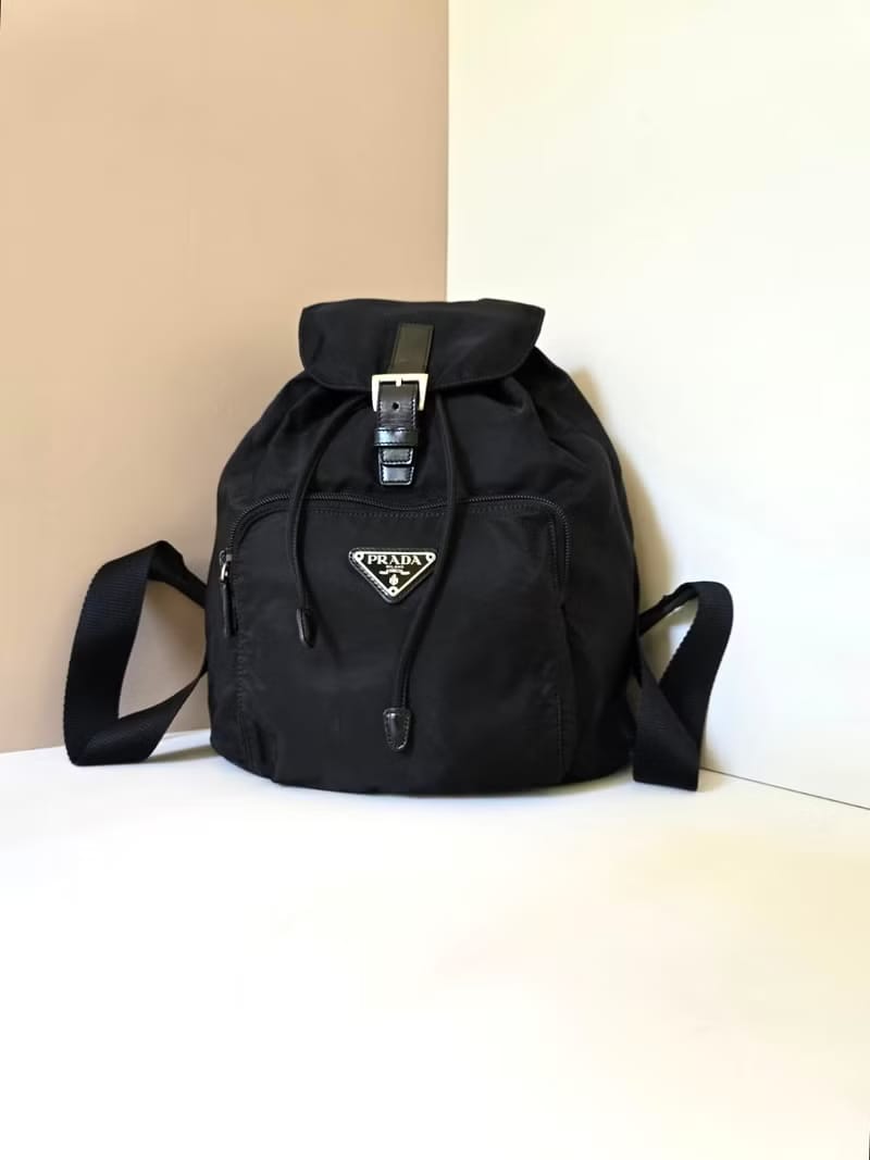 Prada black silver label nylon backpack/backpack/rucksack