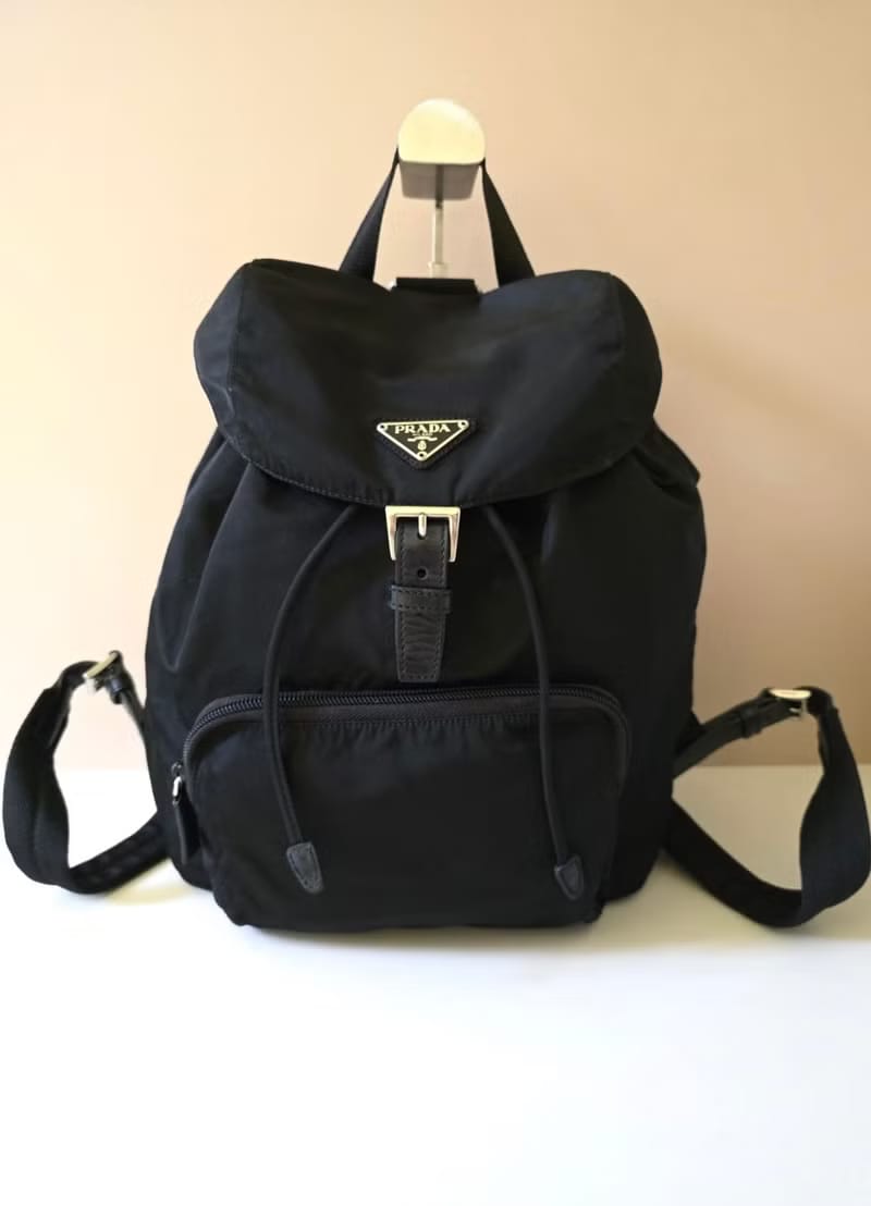 Prada black silver label nylon backpack/backpack/rucksack
