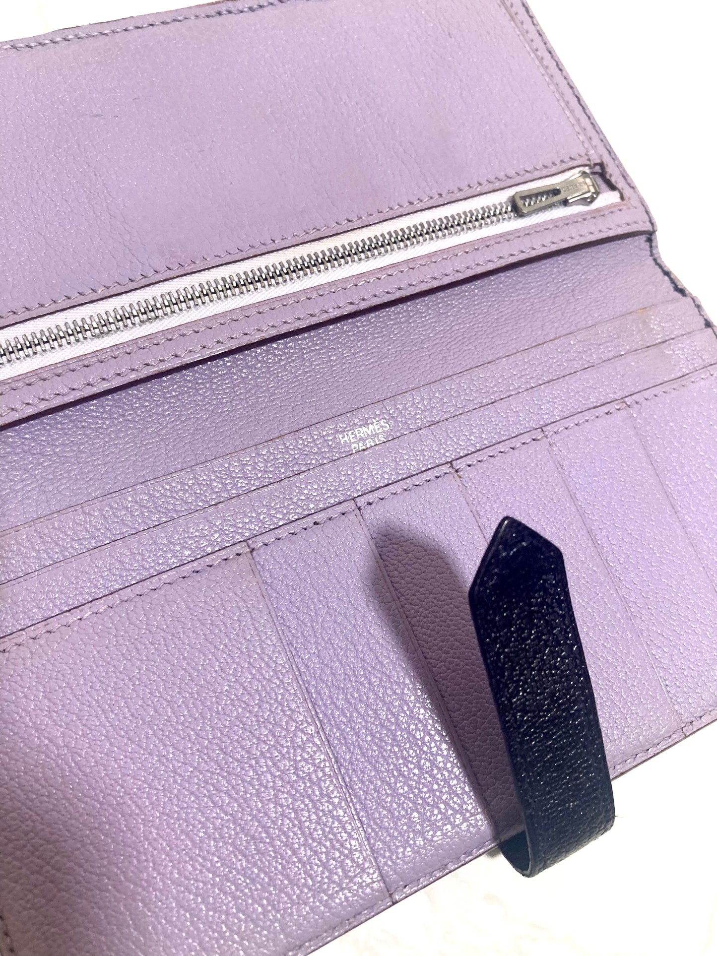 HERMES Black x Silver with Purple Interior Bi-fold Bearn Wallet