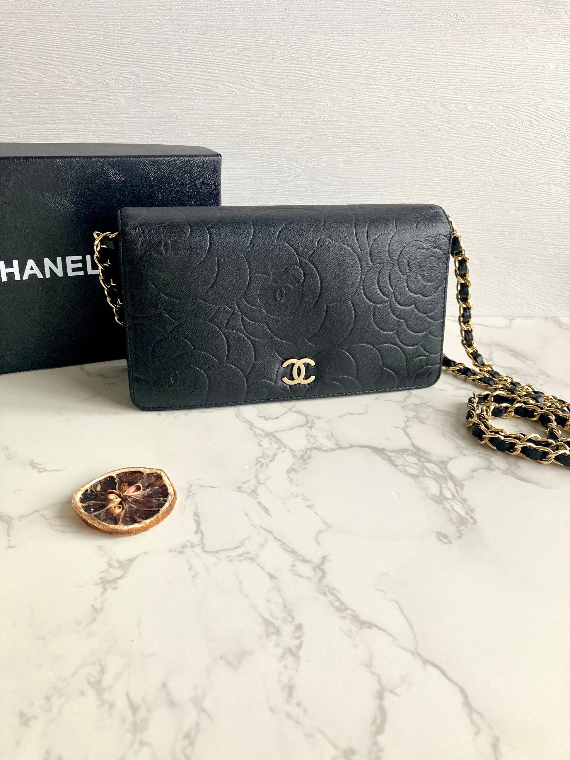 CHANEL Camellia Gold CC Long Wallet (with Add-on Chain)