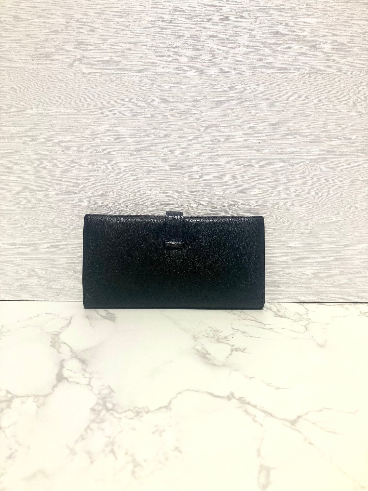 HERMES Black x Silver with Purple Interior Bi-fold Bearn Wallet