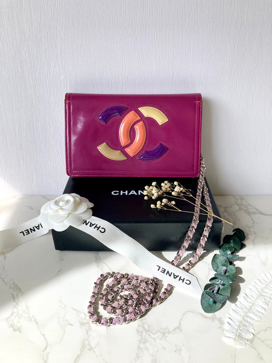 CHANEL Purple Patent Leather Wallet-On-Chain (WOC)