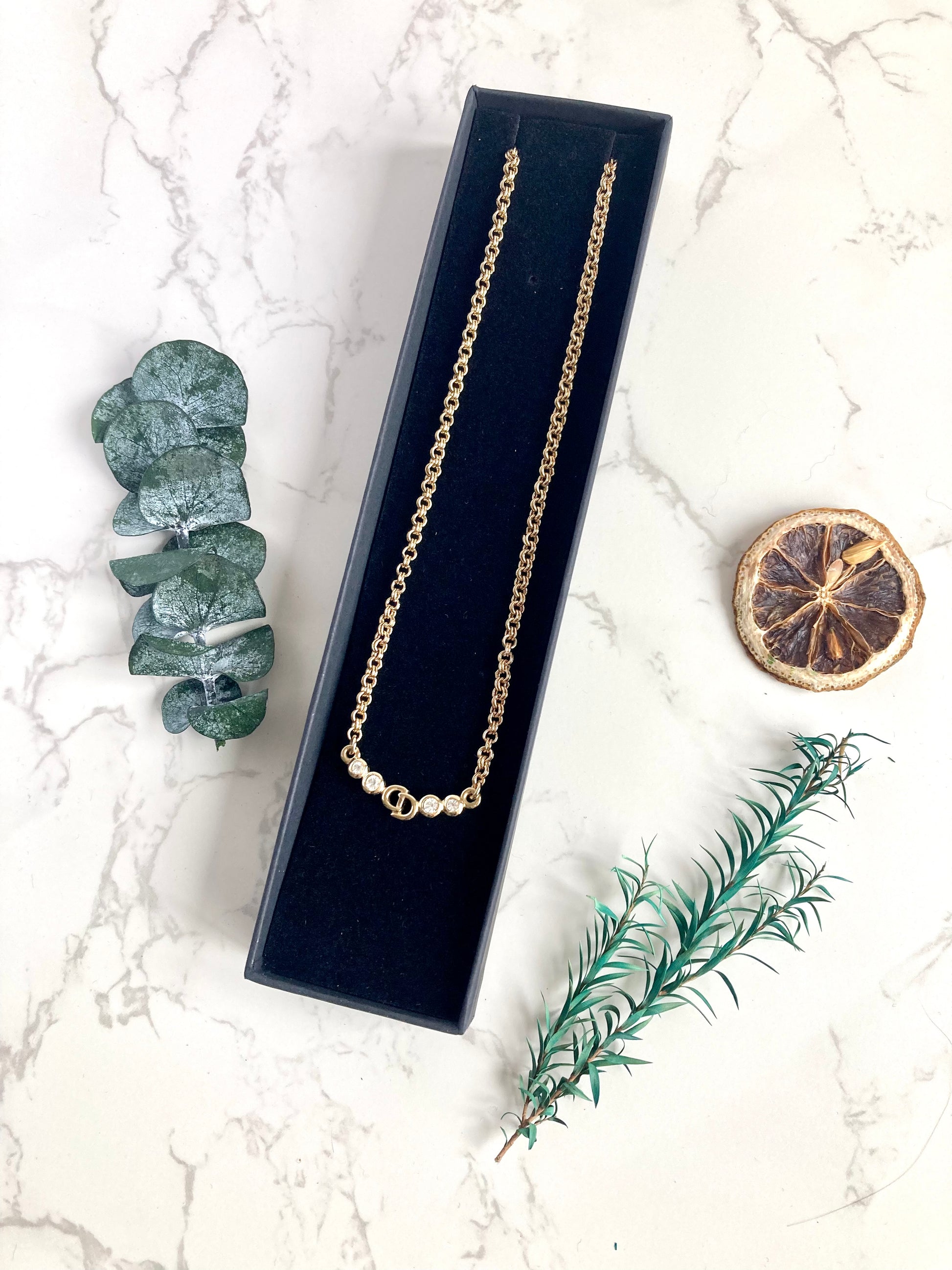 CHRISTIAN DIOR Logo Rhinestone Necklace