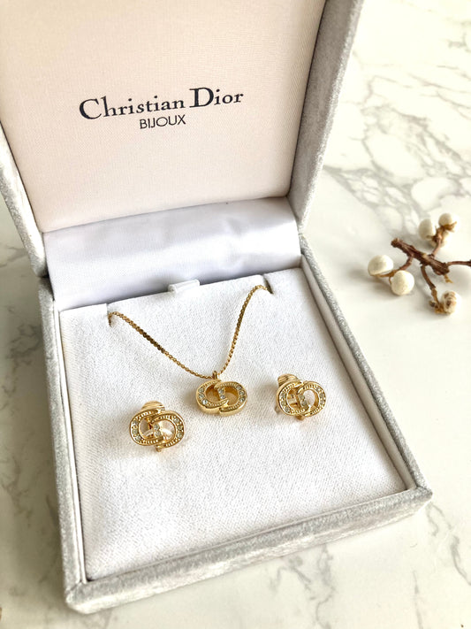 CHRISTIAN DIOR Rhinestone Necklace & Earrings Set