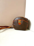 CELINE rare coffee-colored old flower small shell box bag/side backpack/oblique backpack