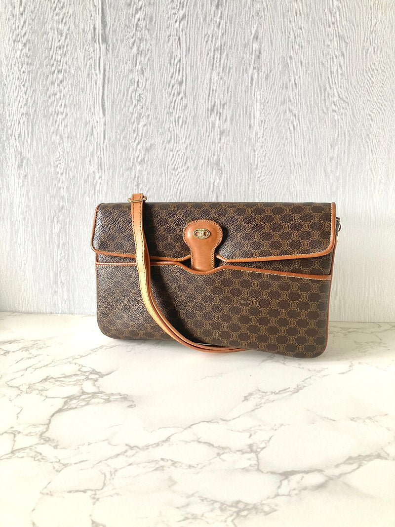 CELINE Brown Old Flower Leather Gold Arc de Triomphe Buckle Small Bag/Side Bag/Messenger Bag