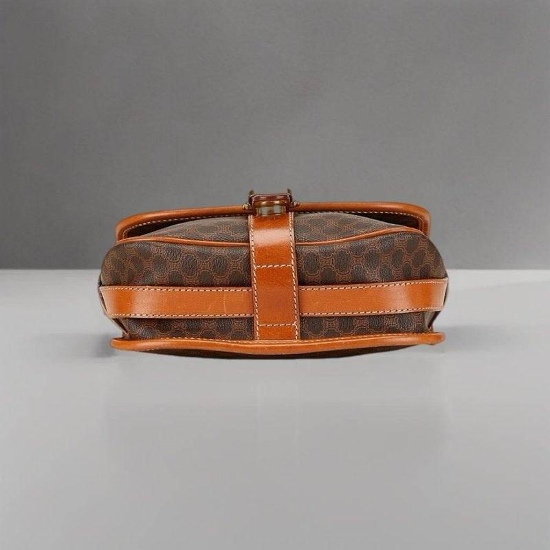 CELINE Brown Old Flower Tofu Side Bag / Crossbody Bag