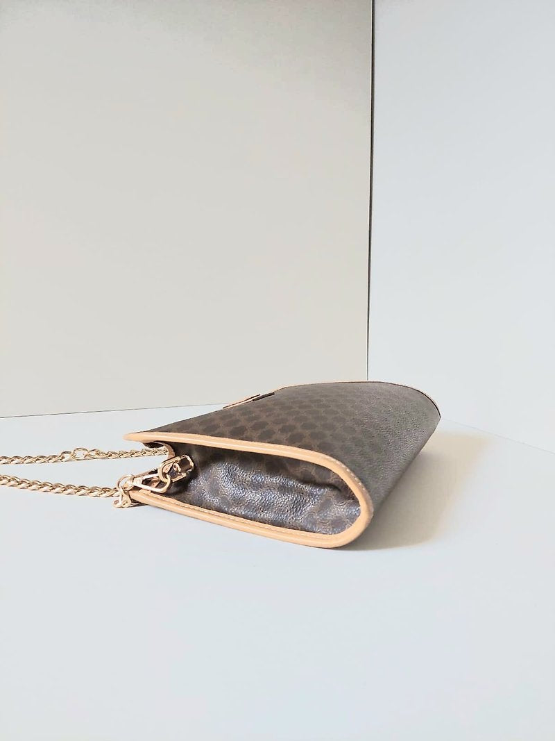 CELINE Brown Old Flower Leather Side Bag/Messenger Bag/Clutch Bag