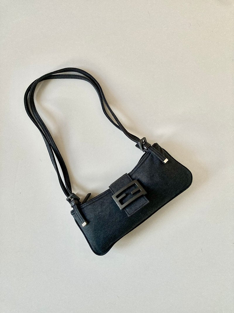 FENDI rare space gray silver fabric baguette underarm bag / side bag