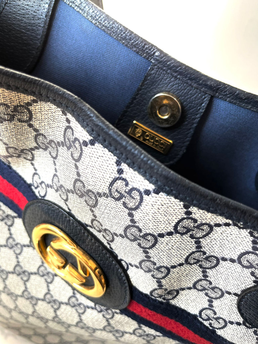 GUCCI Navy Monogram Tote Bag