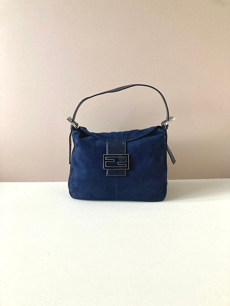 FENDI rare blue and black velvet baguette underarm bag / side bag
