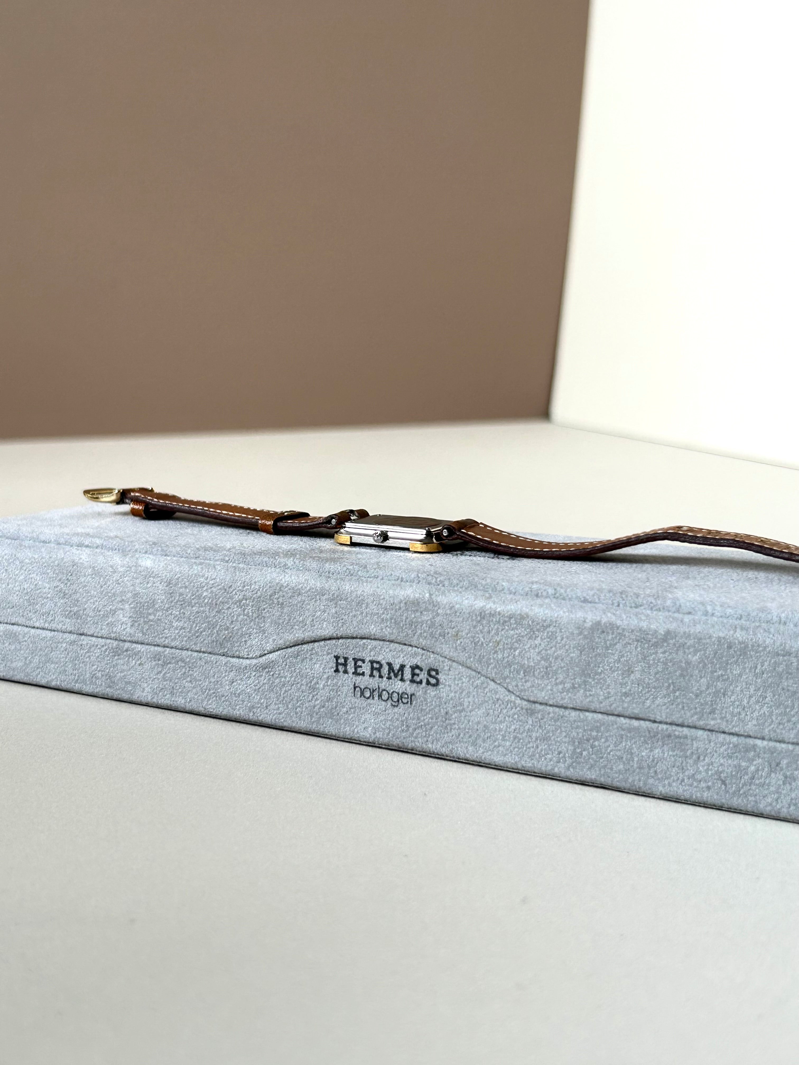 HERMES with original box - rare Croisiere brown leather wristwatch
