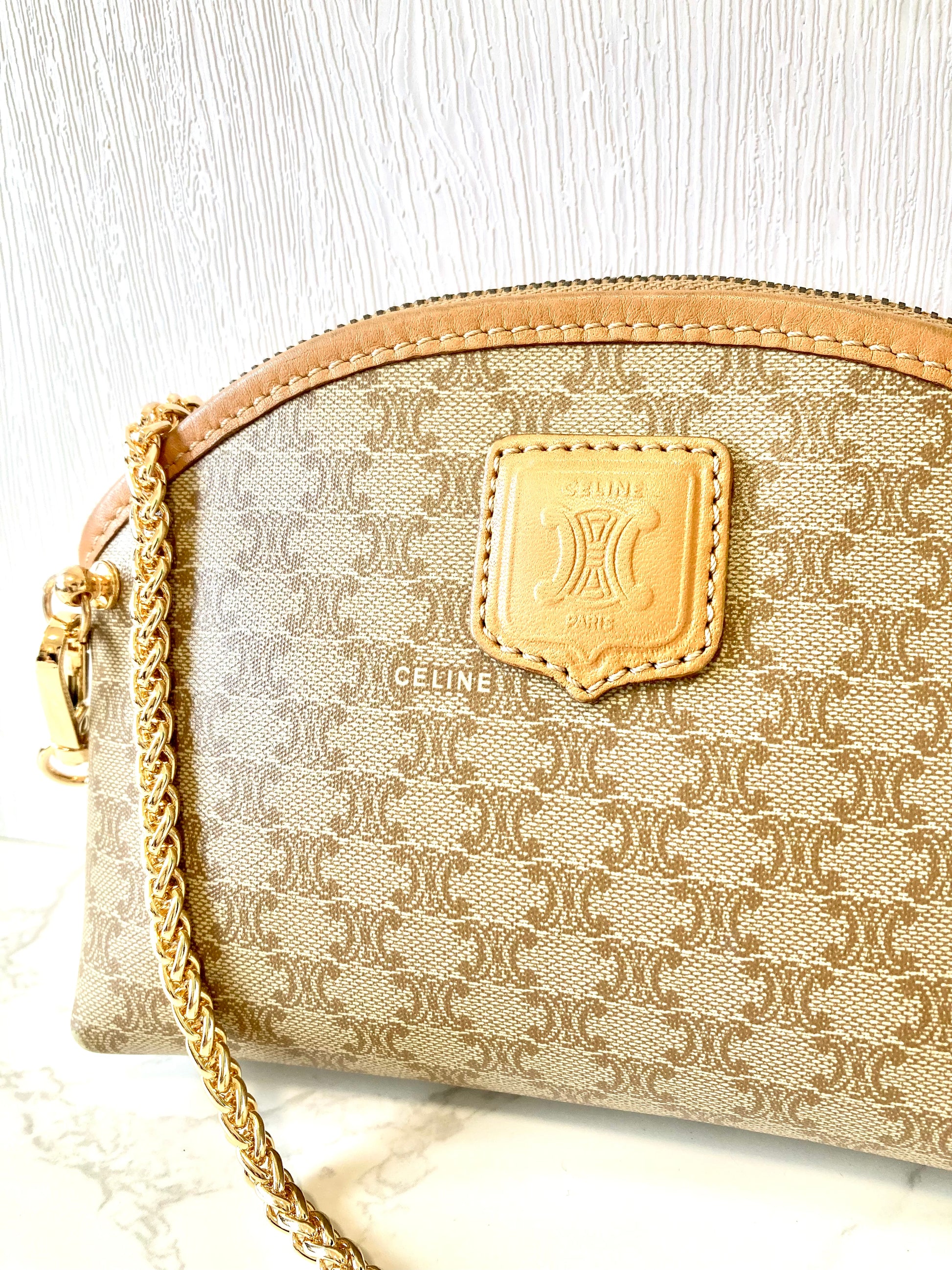 CELINE Beige Macadam Monogram Two-way Mini Crossbody / Clutch