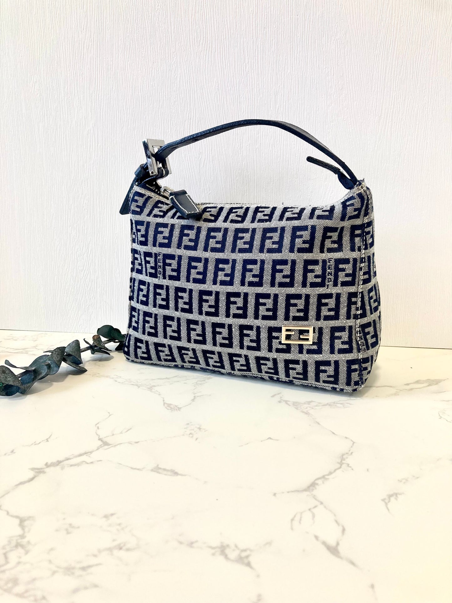 FENDI Navy Blue Zucchino Lunchbox Handbag