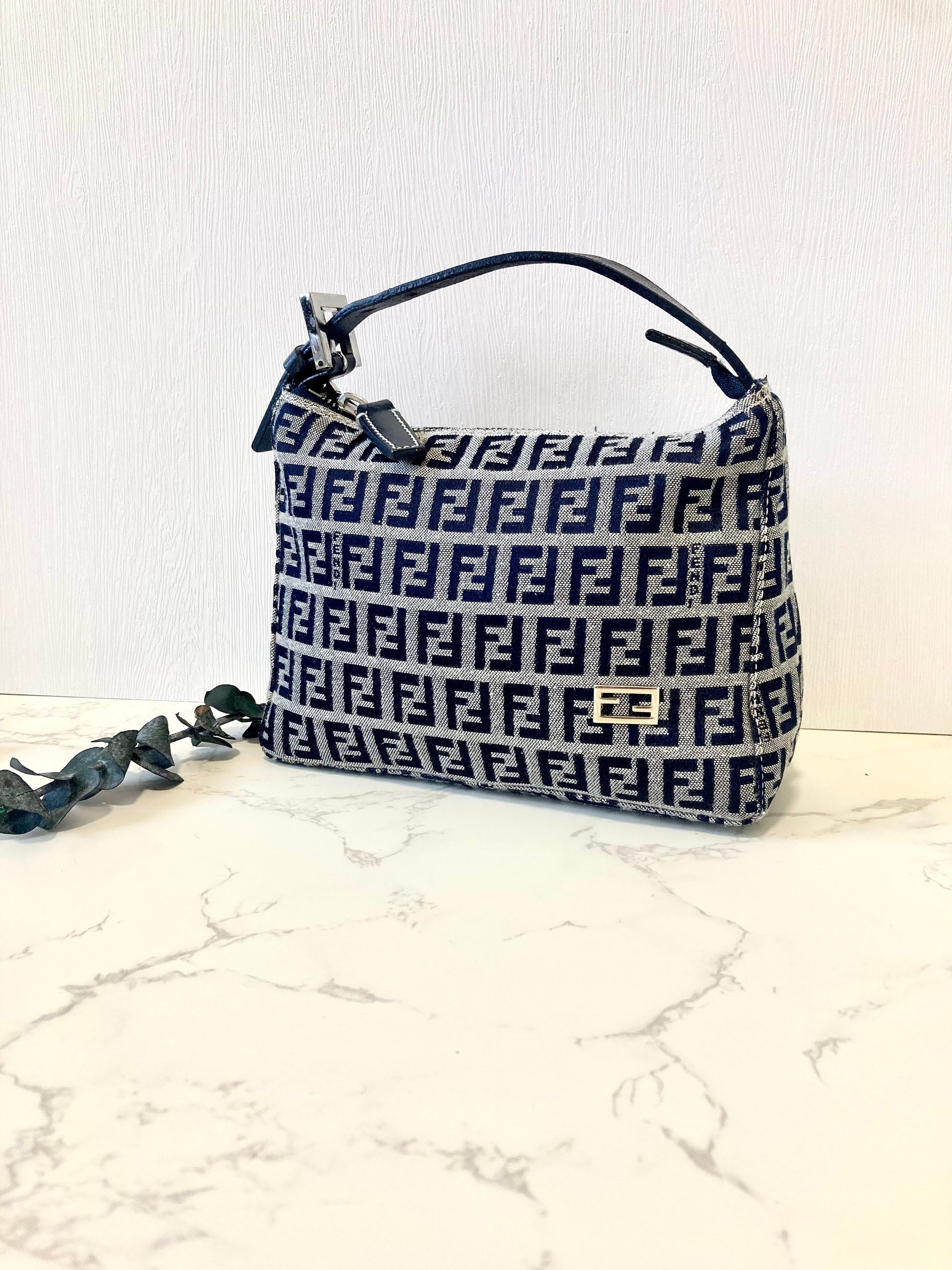 FENDI Navy Blue Zucchino Lunchbox Handbag