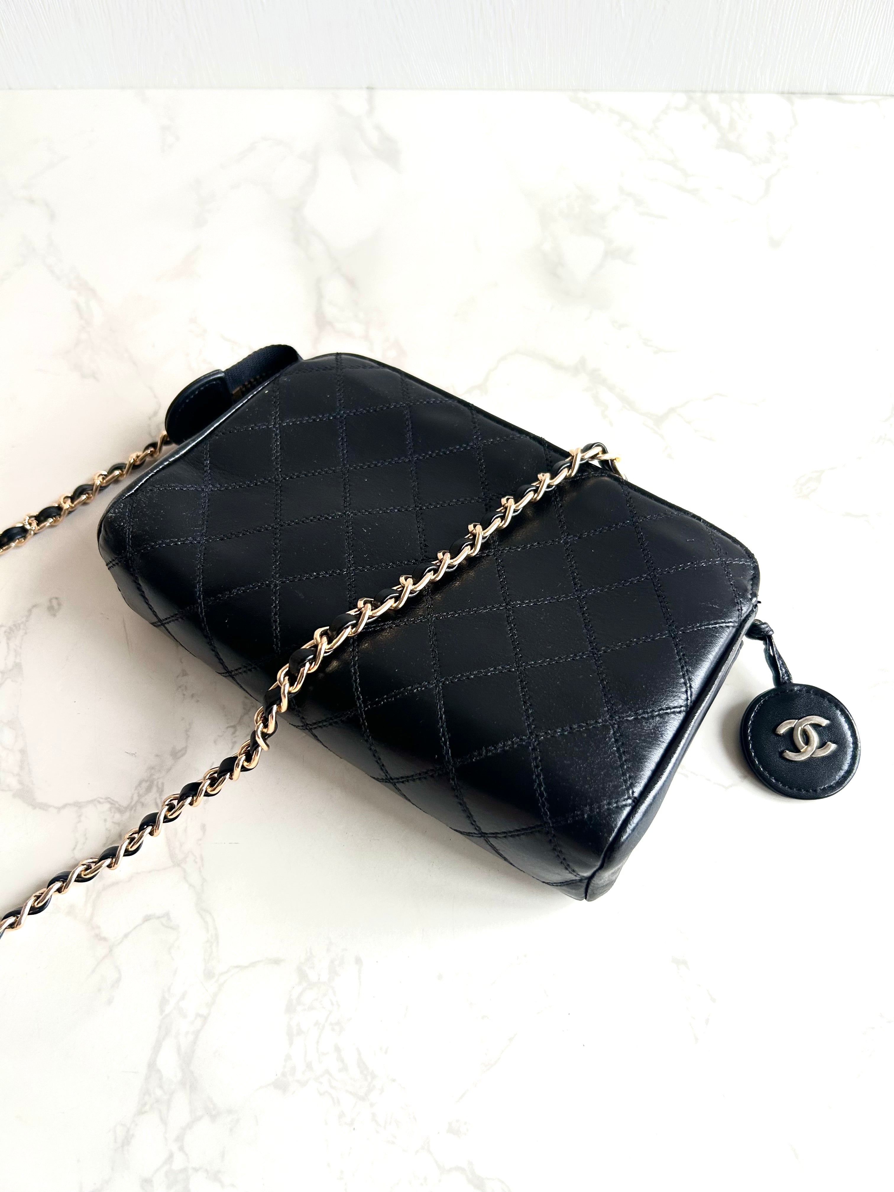 Chanel黑金色小羊皮革斜背包 單肩包 側背包 中古包