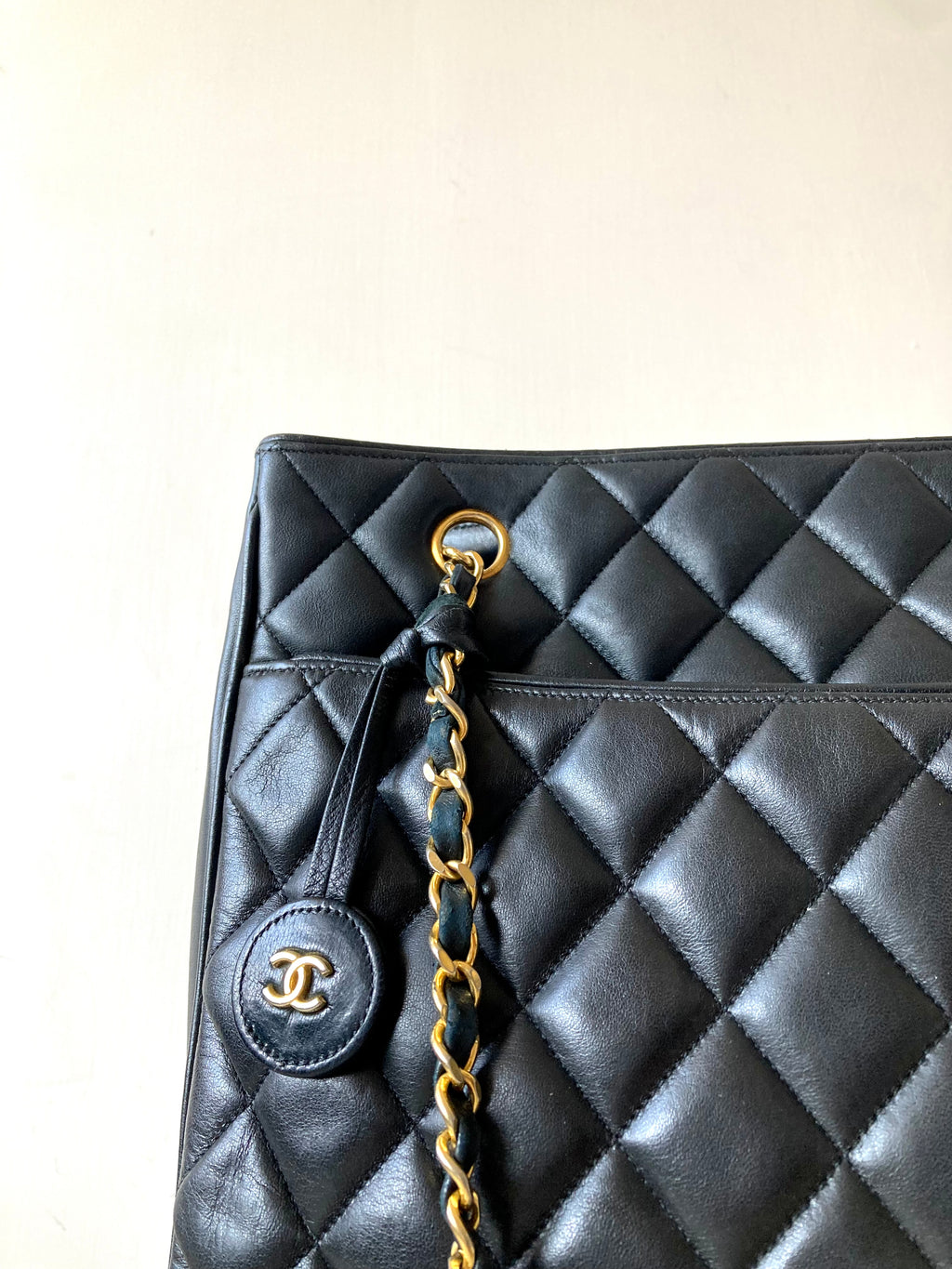 CHANEL Metalasse Black x Gold Lamb Leather Chain Tote Bag
