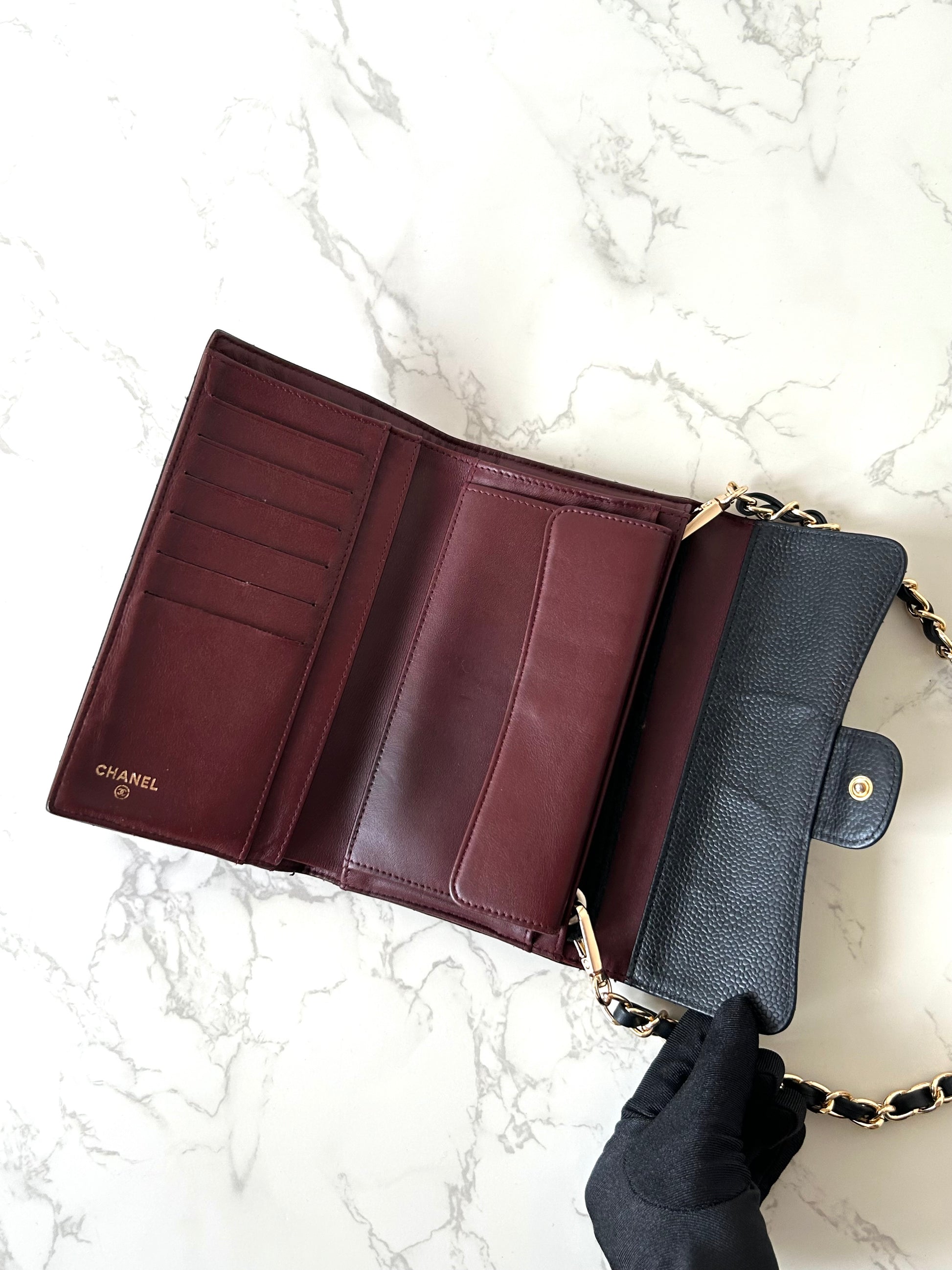 CHANEL Black Caviar Leather Gold Label WOC Long Wallet / Side Bag / Crossbody Bag