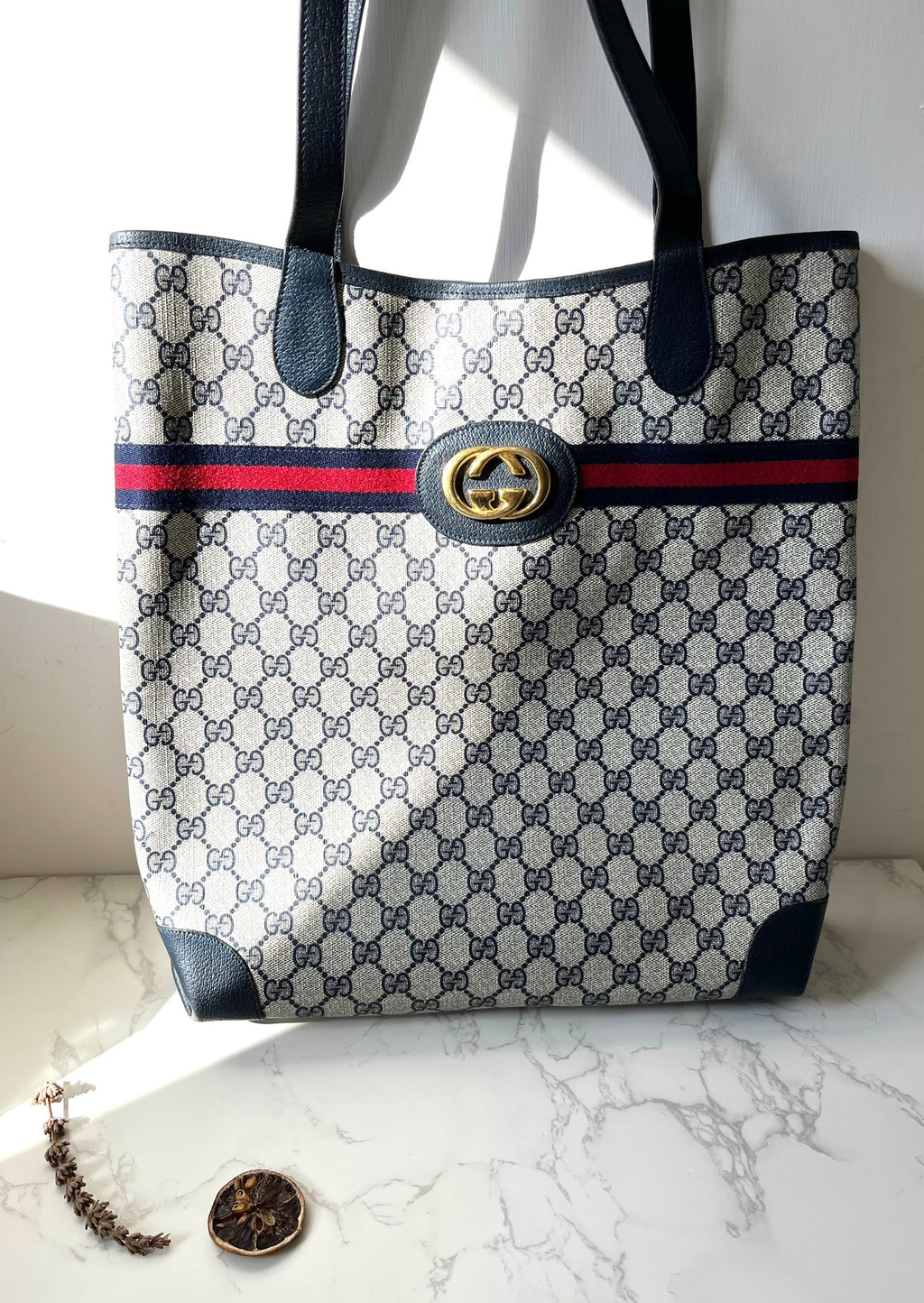 GUCCI Navy Monogram Tote Bag