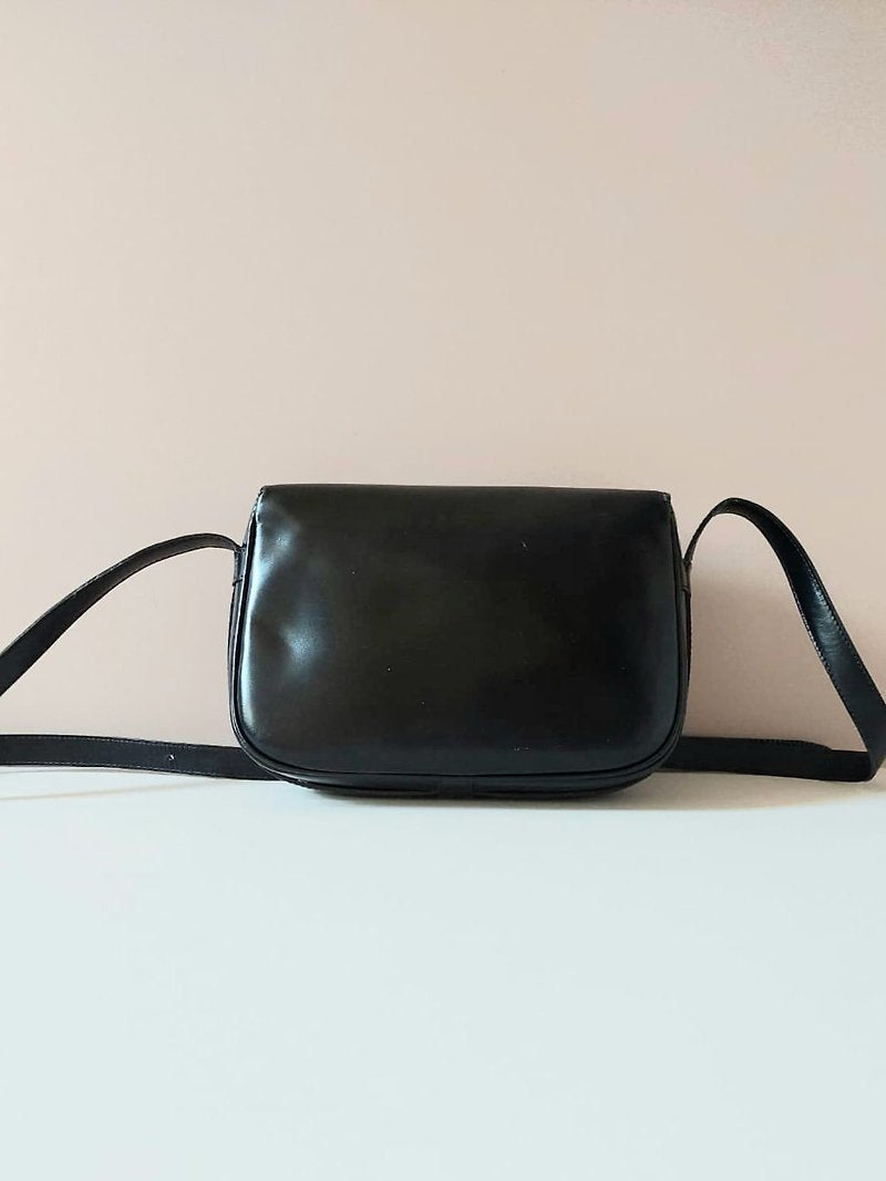 CELINE rare gold planet black leather tofu small bag / side bag / oblique bag