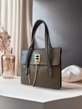 CELINE rare olive green gold tuo watch chain leather Kelly handbag / side bag