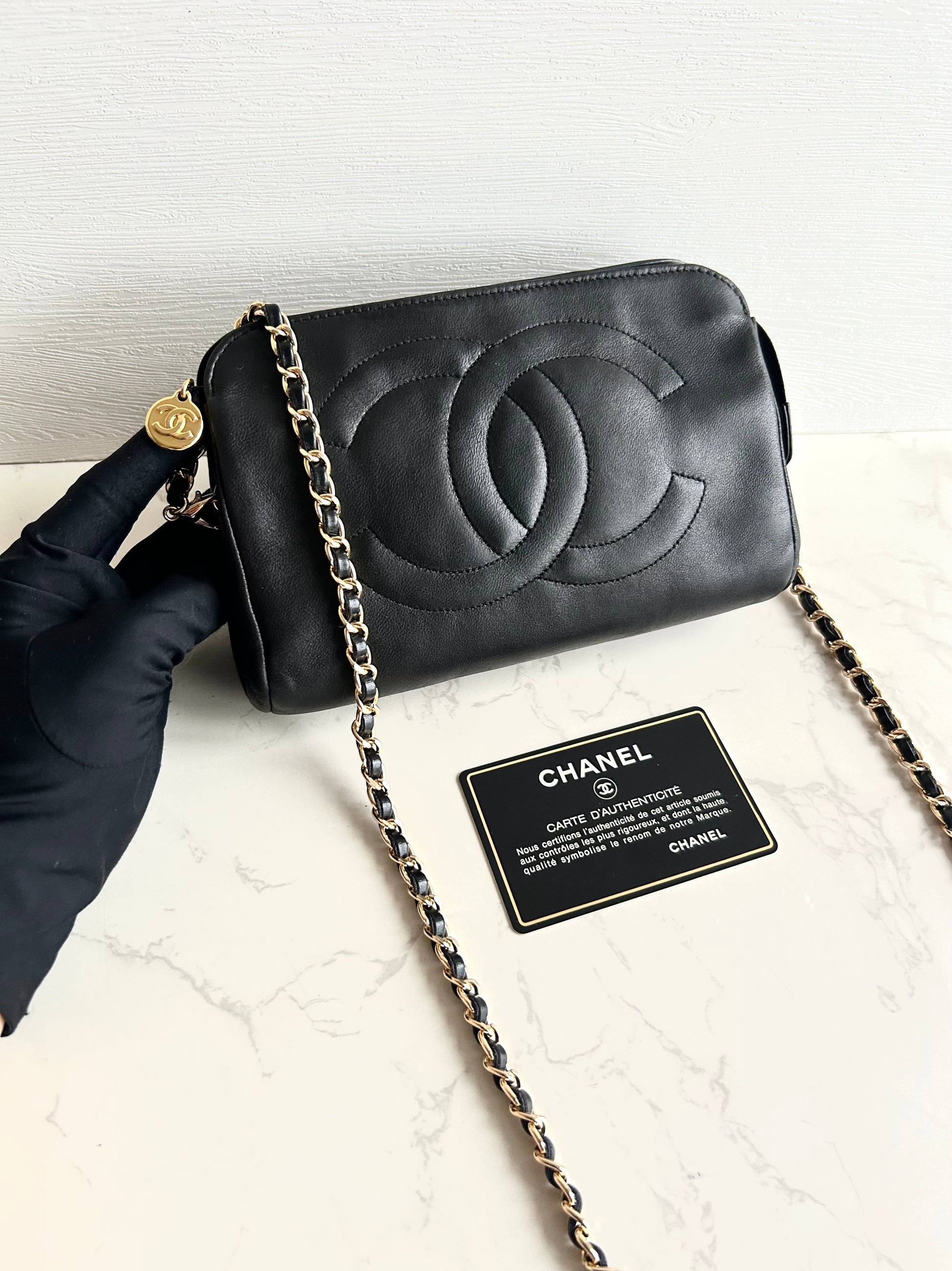 Chanel 黑色小羊皮革Cocomark斜背包/單肩包/側背包