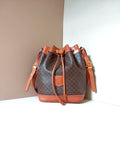 CELINE Brown Old Flower Leather Single Shoulder Drawstring Bucket Bag/Side Bag - Japanese Second-hand Vintage