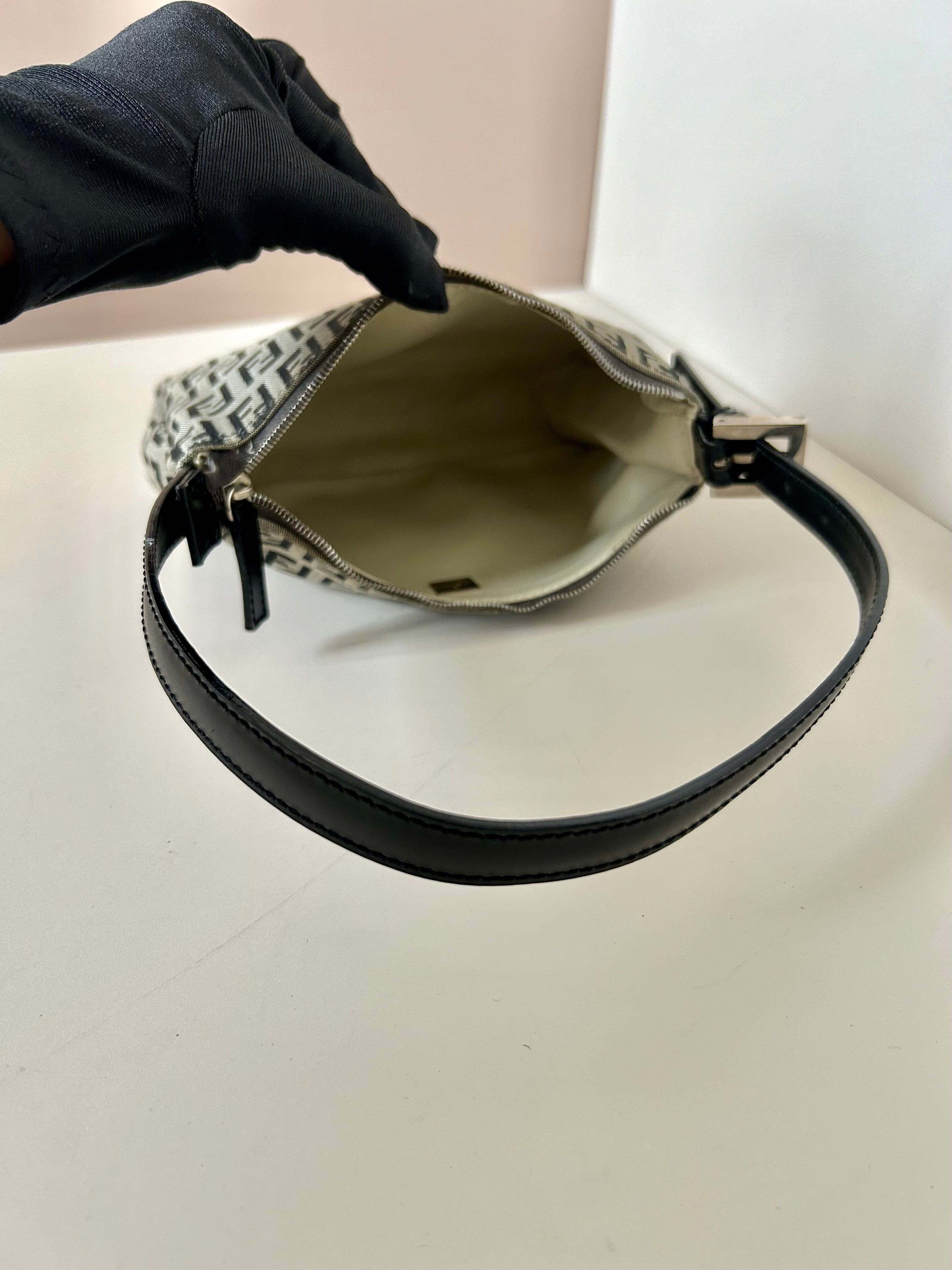 FENDI Zucchino blue and black old flower silver buckle small lunch box bag/underarm bag/side backpack