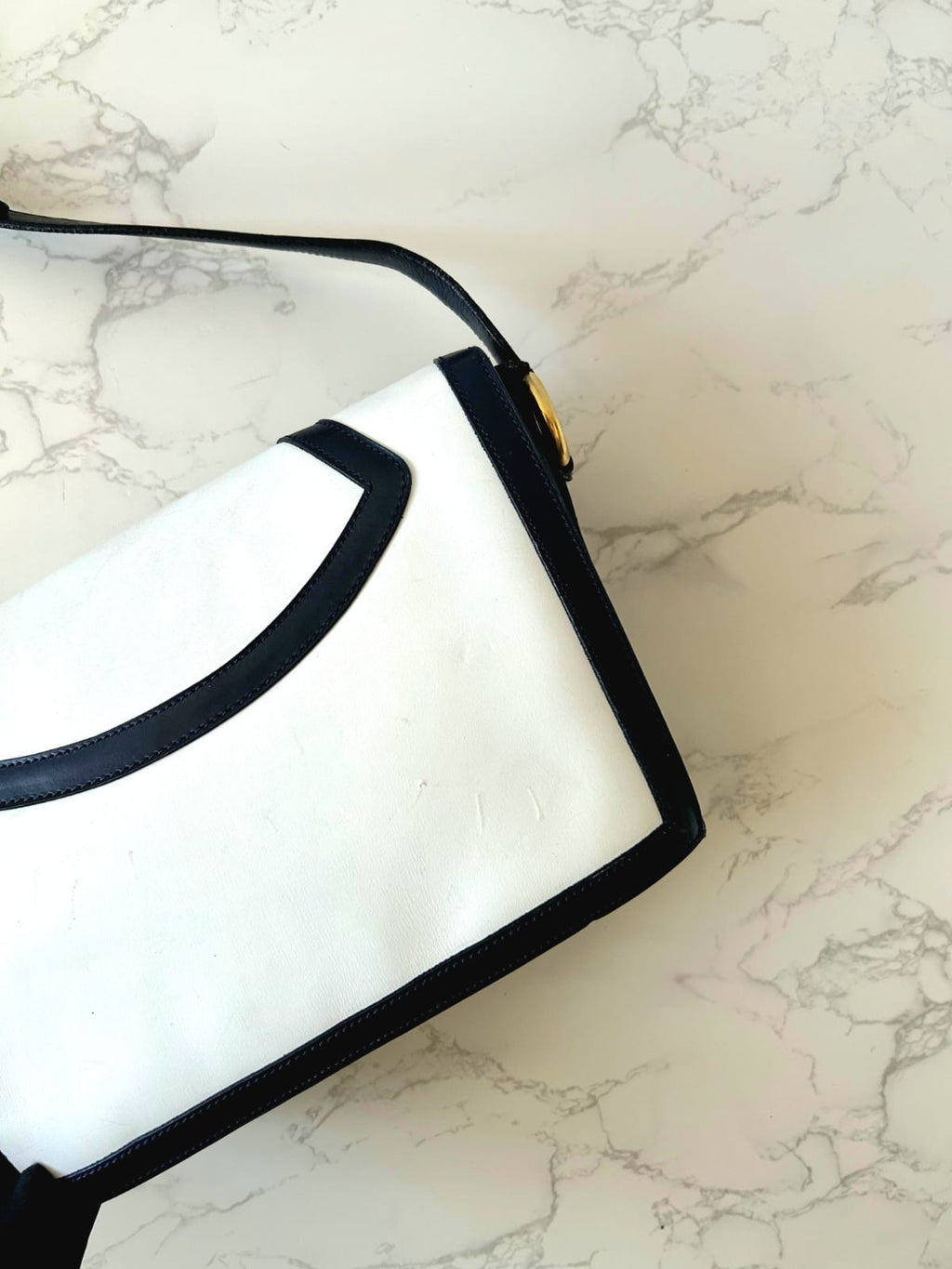 CELINE rare rotating planet blue black and white color side bag / oblique bag