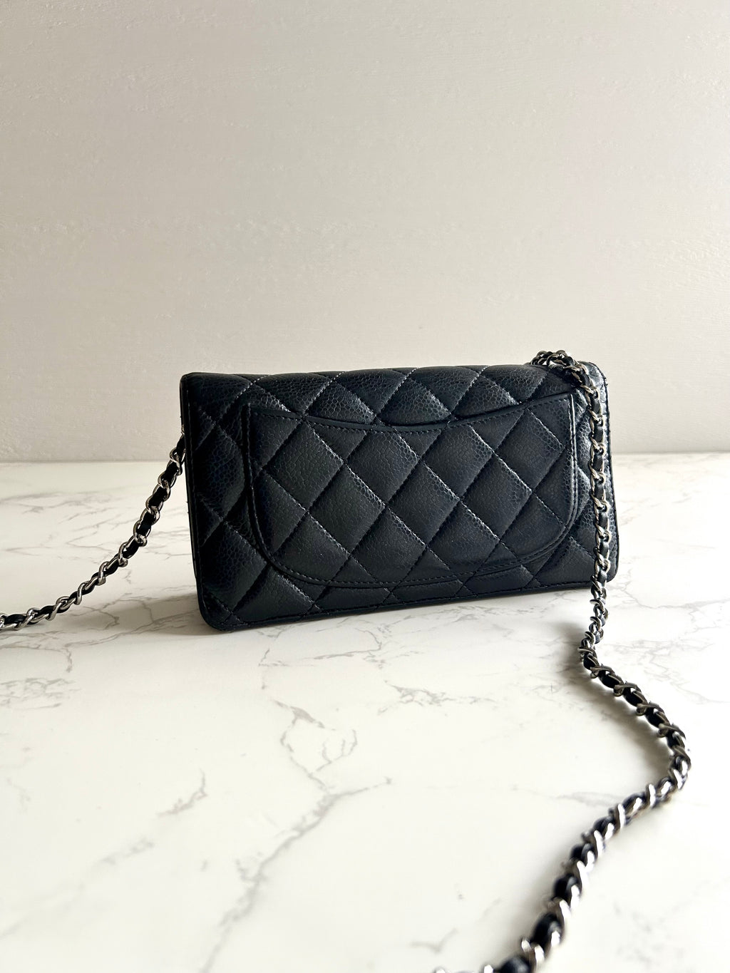 CHANEL Black Caviar Leather Long Wallet / Chain Side Bag / Crossbody Bag WOC